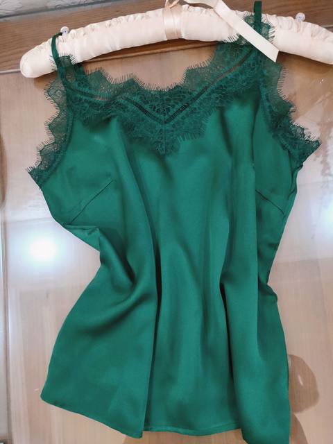 24 Xia Xin V-neck sexy lace edge 100% silk base layer loose camisole for women