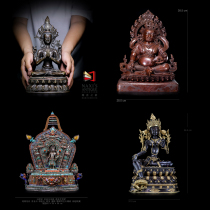 Ladakh four-armed Guanyin yellow Wealth God silver pinching silk leads to Guanyin bronze gilt Green mother Tibetan Buddhist antiques