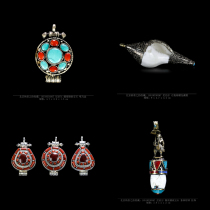 Conch green female ornaments Tibetan silver inlaid gem gems Gulf box Nepal can hold nectar Tibetan Buddhism