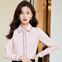 New round-led snow-spinning jersey woman long sleeve pink shirt clear line decorative lining Saturday Foojewelry store work clothes