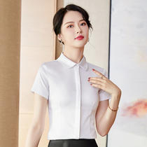 Woman Style White Shirt Short Sleeve Summer Thin work Round Collar Dark Buttoned up Temperament Business Career Lining