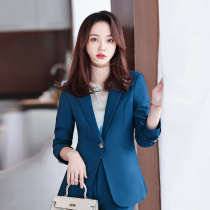 Peacock Blue Superior Sense Suit Suit Woman New Fashion Jewelry Store Sales Workwear Hotel Manager Professional Dress
