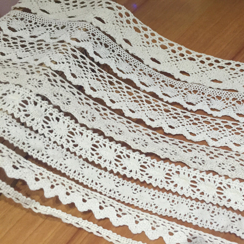 Lace collection beige natural color cotton thread lace fabric accessories handmade accessories shoot 1 piece 1 meter