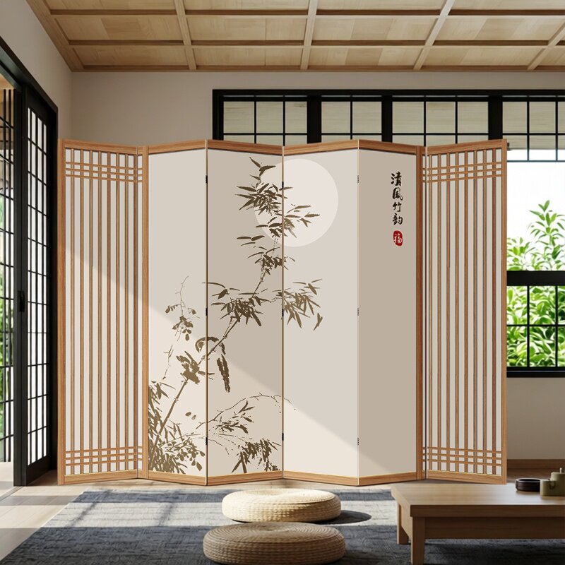 中式屏风隔断客厅办公房间中医茶室格栅折叠移动禅意复古仿木屏风