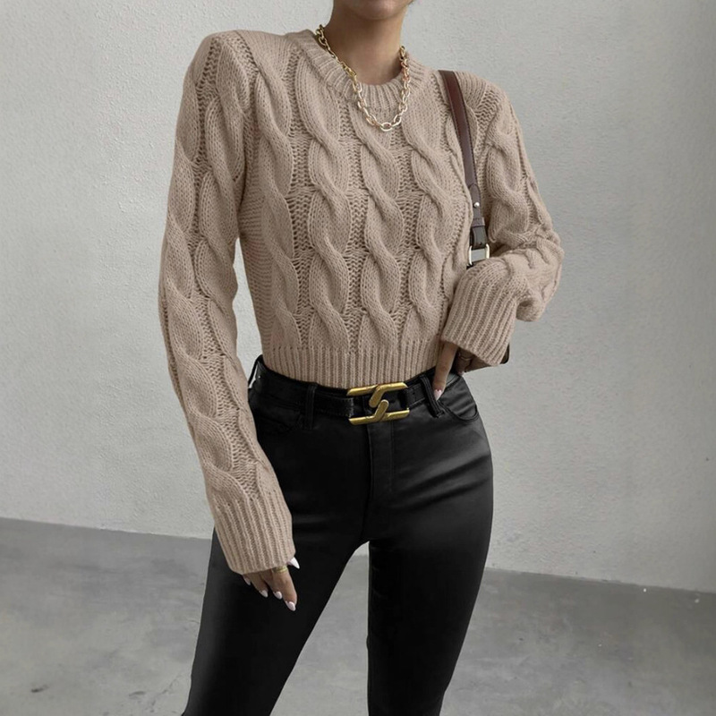 Cross-Border European and American Women's Clothing Autumn and Winter New Style Amazon Independent Site Loose Knitted Pullover Twist Sweater Top
