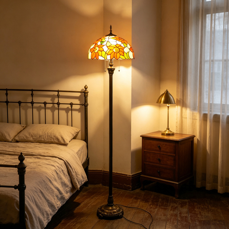 Tiffany Style Stained Glass Floor Lamp Bedroom Bedside Lamp Retro Decorative Atmosphere Lighting