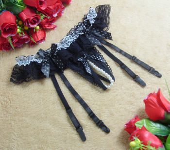 Sexy lace garter belt stockings set pearl crotchless panties thong long fishnet stockings anti-slip buckle clip
