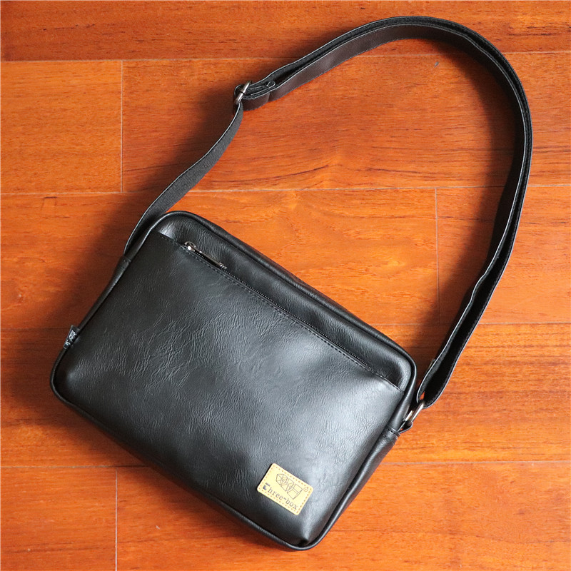 Threebox Tide Bag Japan Men's Single Shoulder Bag Youth Soft Leather Bag Cross Section Casual Twill Bag Student Bag
