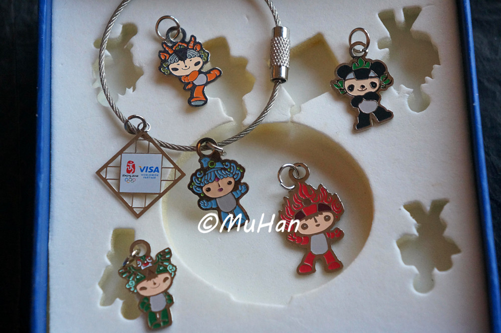 2008 Beijing Olympic Mascot Wufuwa key chain pendant visa (back oxidation box flat wear