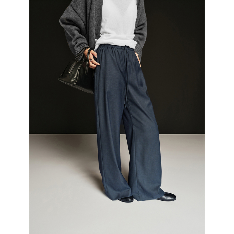 Fantasyskins Wool Worsted Texture Double Yarn Surface Satin Lining Drawstring Wide-Leg Pants Two Colors