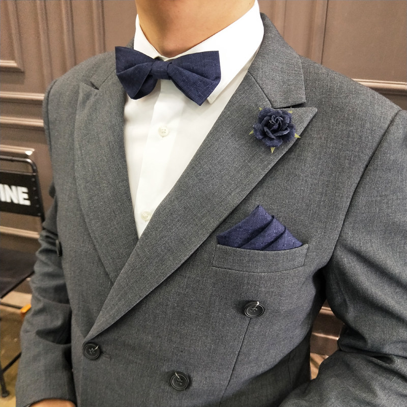 Heide Park Chaohide cyan retro Han version Inn upscale groom accompanied by male wedding wedding butterfly knot