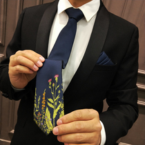 Hyde Park Original Tie Men's Dress Wedding Tibetan Blue Korean British 7cm Flower Jacquard Embroidery Gift Box
