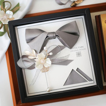 Hyde Park wedding hand gift groom groom best man British Korean solid silver gray double mens bow tie gift box