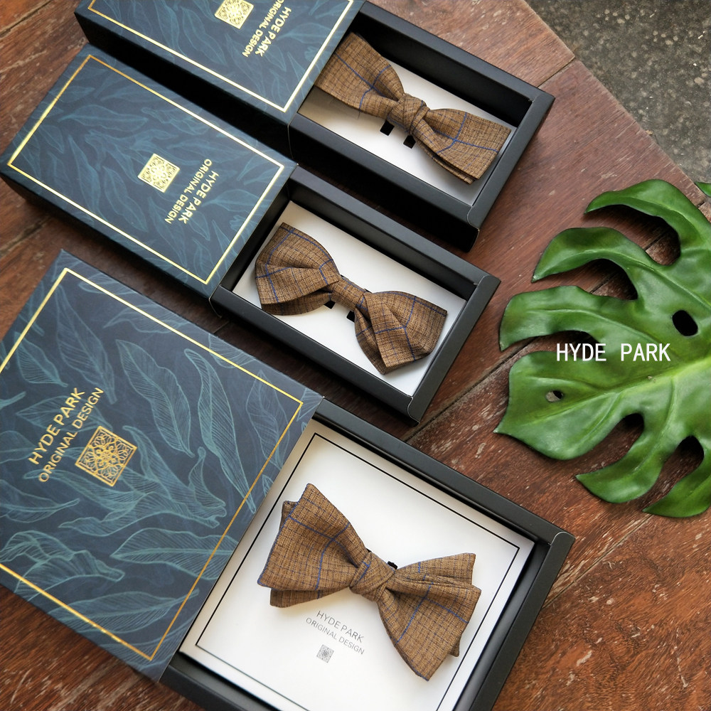 Hyde Park original wedding groom best man retro art British Korean Plaid men's wool cotton and linen bow tie