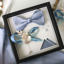 Hyde Park wedding wedding groom best man hand gift box Korean smog blue high-end mens bow tie set