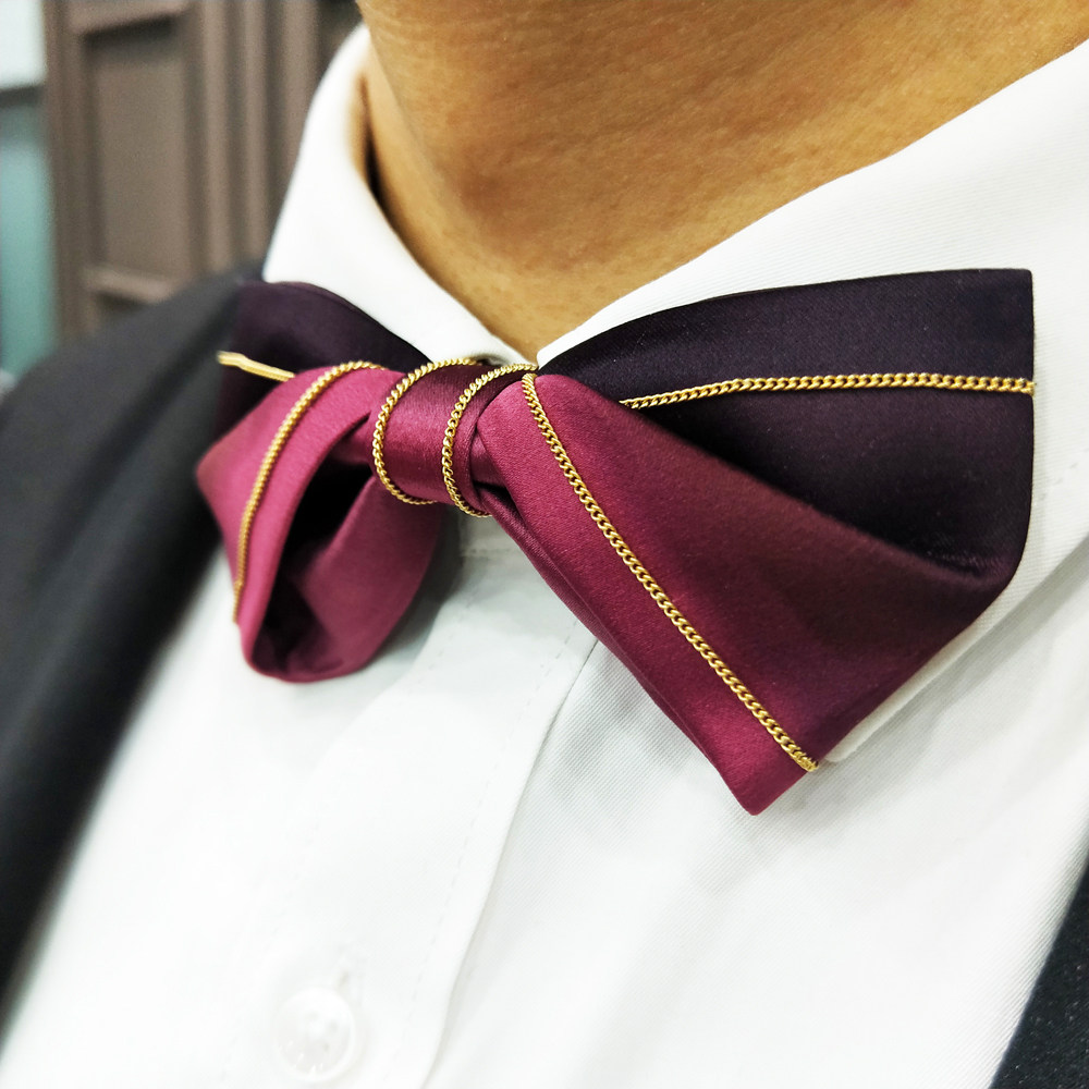 Heide Park Collar Tie Men Wedding Wedding Groom Groom Fashion Metal Purple Pink Butterfly Knot
