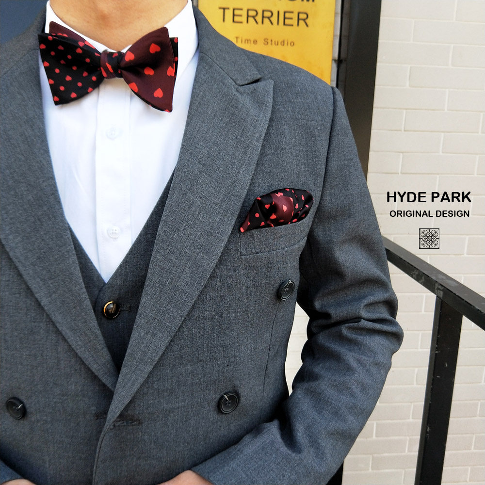 Hyde Park original peach heart black red wedding groom best man suit suit Korean men's bow tie