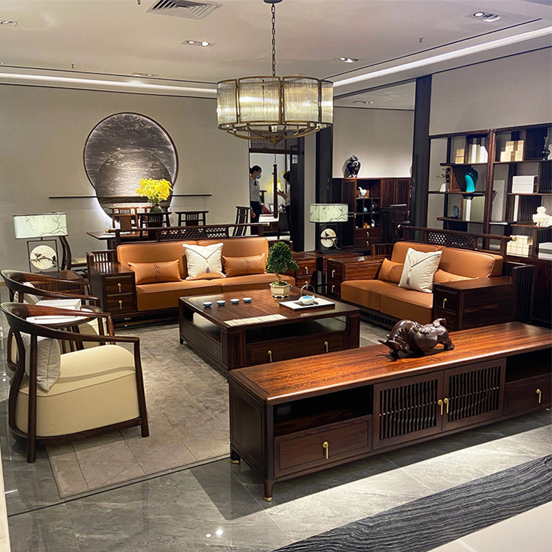 New Chinese Sofa Combination Size Family Type Minimalist Modern Living Room Villa Light Lavish All-solid Wood Furniture Custom-Taobao
