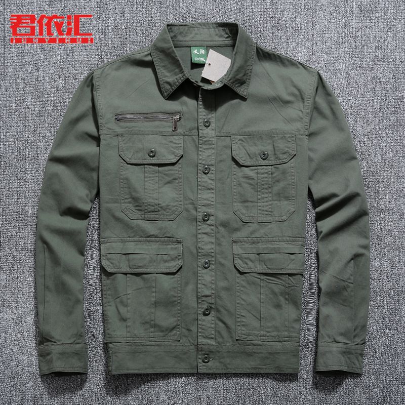 Summer Thin Pure Cotton Workwear Outdoor Army Green Jacket for Men, Lapel Casual Workwear Protective Clothing Work Shirt Summer Thin Pure Cotton Workwear Outdoor Army Green Jacket for Men, Lapel Casual Workwear Protective Clothing Work Shirt