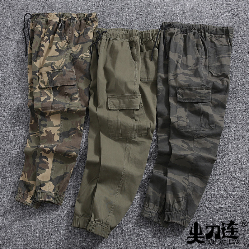 Sharp knife with cotton outdoor camouflage casual nine-point pants Spring and autumn multi-pocket small pants men's wear-resistant overalls