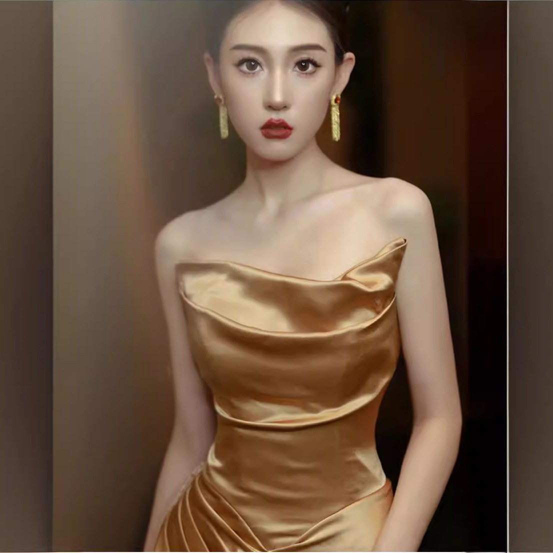 2025新款法式气质名媛风黑色抹胸连衣裙女夏季高级感礼服裙长裙