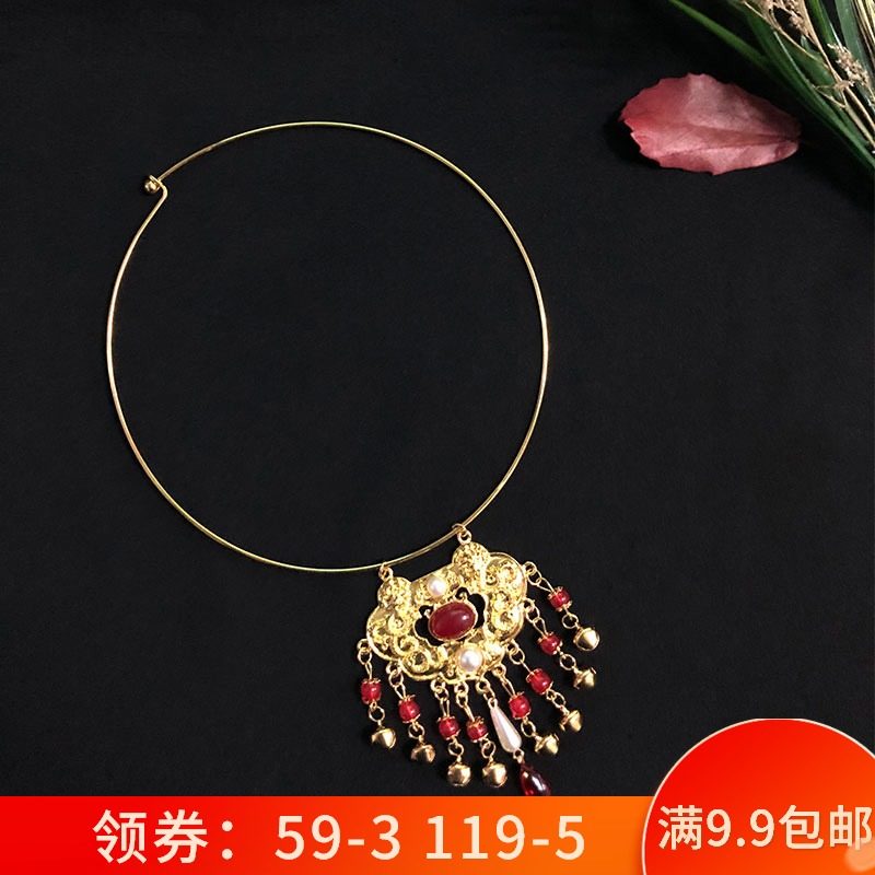 Chinese style Hanfu Classical Collar Antiquity Antiquity Brides Silver Gold Necklace Tassel Cheongsam cos Accessories