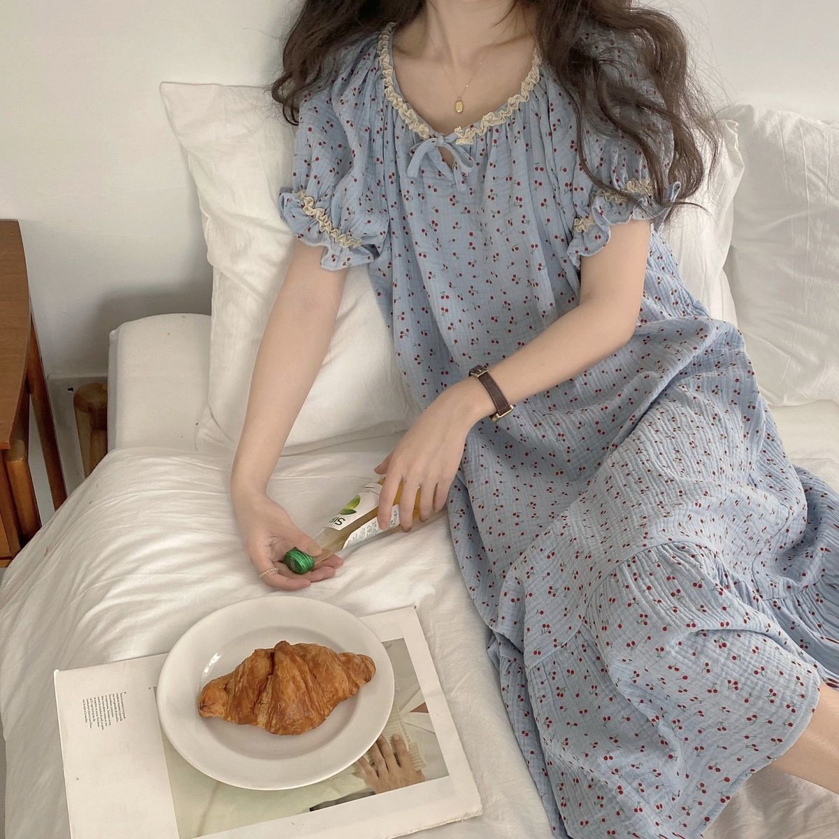 Large-yard pajamas small flower dress in summer new skirt in summer dress to wear home dress