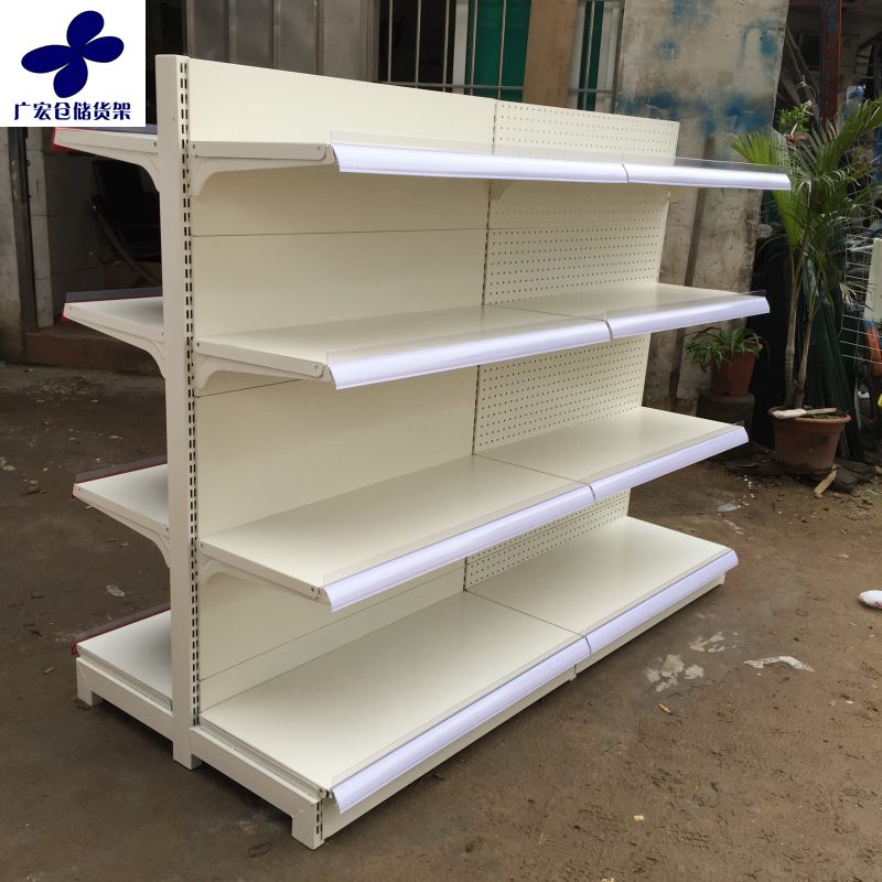 Guangzhou Factory Direct sales Double-sided Internet Supermarket Shelves Milk White Merchants Ultra Shelf Cave Holes Large Mall Shelves