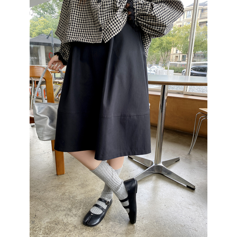 Meiji Jiji Petite A-Line Midi Skirt with Three-Dimensional Fishbone Stitching, Loose Fit for Pear-Shaped Body, Slimming and Puffy Skirt for Spring and Summer