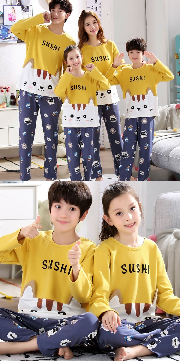 Đồ ngủ cha mẹ trẻ em mùa thu và mùa đông cotton trẻ em dễ thương phim hoạt hình gia đình mặc bông mẹ và con gái gia đình ba bộ đồ phục vụ đồ ngủ khủng long