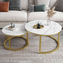 Eurostyle round rock plate tea table combination light extravagant modern minimalist small family room metal bracket mesh red round tea table