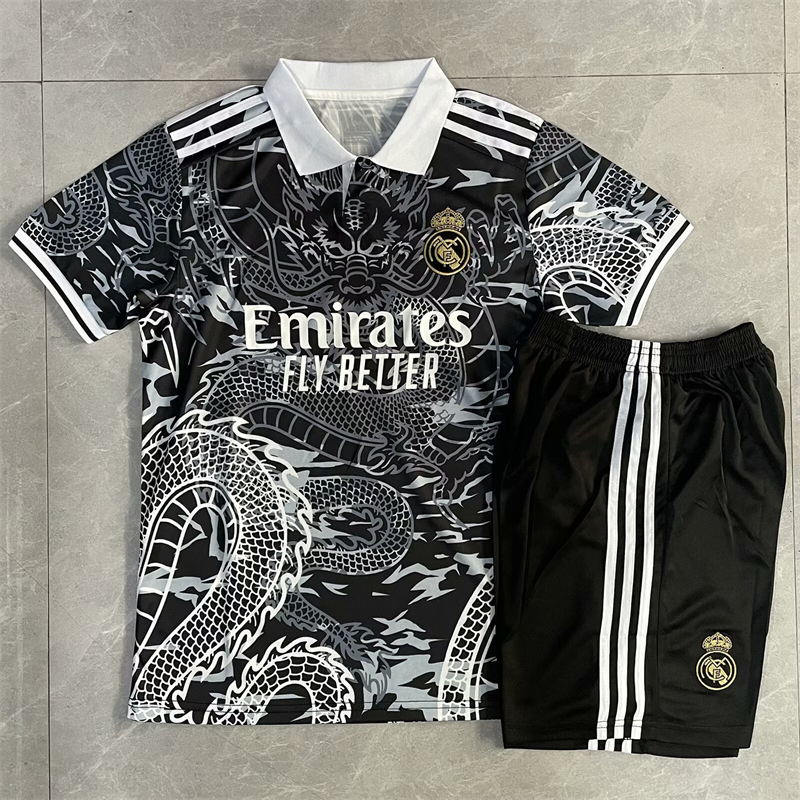Real Madrid Special Edition Dragon Pattern Cristiano Ronaldo Jersey Kidsren's Primary School Boys and Girls Short-Sleeved Football Uniform Set Game Team Uniform