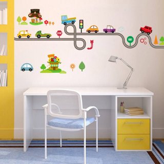 Personalized children's room kindergarten decoration stickers cartoon car track environmentally friendly wall stickers pvc waterproof stickers