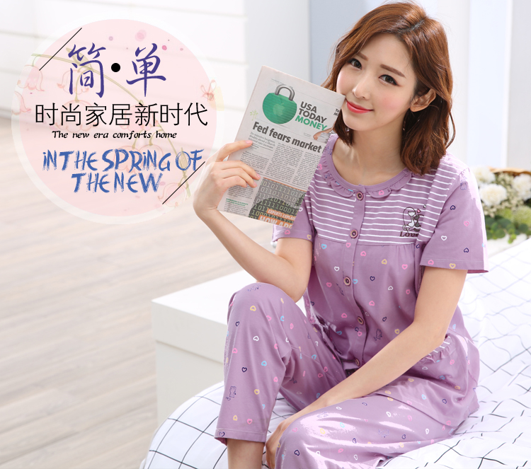 Mùa hè phụ nữ đồ ngủ 100% cotton ngắn tay quần thường xuyên bông của phụ nữ dịch vụ nhà phù hợp với cộng với phân bón XL