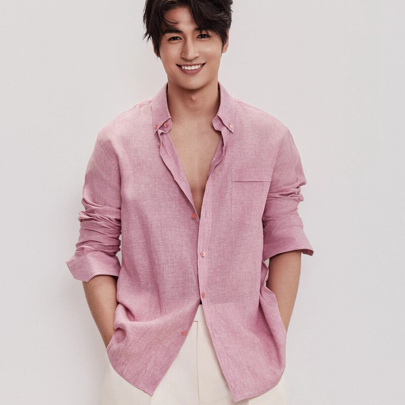 Chrispeng Albini Men's Pink Pocket Linen Shirt Button-Down Shirt Chrispeng Albini Men's Pink Pocket Linen Shirt Button-Down Shirt