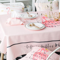 Strawberry Halfpond Original Teenage Girl Hearts Pink Flaminoy Dinghy Table Cloth Parlor Square Table Tea Table Dust-Proof Geb