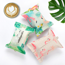  Strawberry half pond Nordic style leaf Flamingo tissue box Tissue pumping living room car tissue cover cotton and linen art