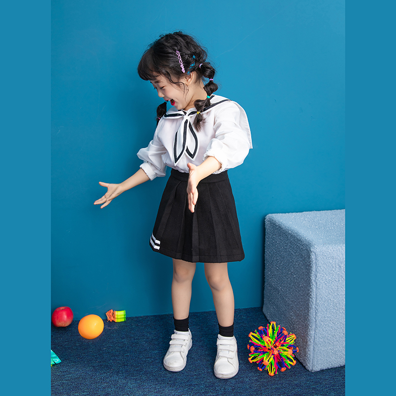 Rabbit ear Moss series girls shirt 2021 spring new foreign design sense of children's navy collar shirt white