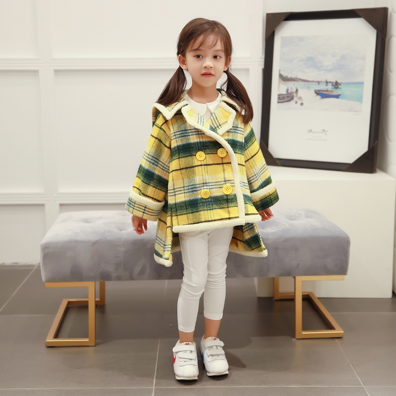 Miss Sunny original girls ' coat 2020 winter new Korean version irregular children's plaid wool coat female