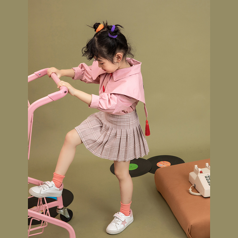 Peking Opera Panda Series Girls Long Sleeve Shirt 2021 Autumn Dress New Foreign Design Kids Sense Shirt Top