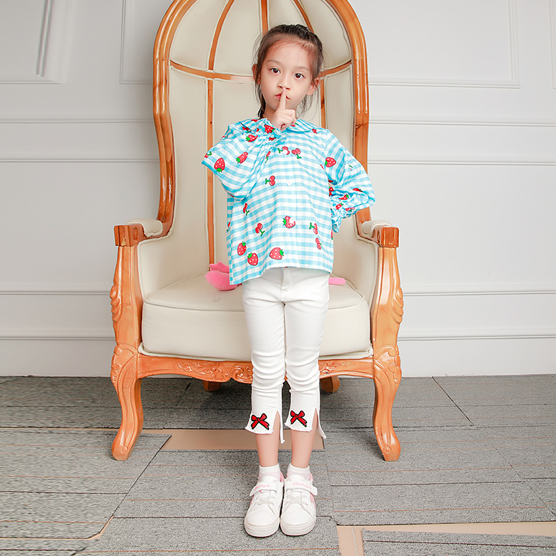Original girls' plate shirt thin 2023 Spring new air printed children's doll collar shirt woman