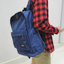 South Korea Canvas School Bag Mens Fashion Trends Academy Wind Korea Version Middle School Students USB Charging Dual Shoulder Travel Computer Bag