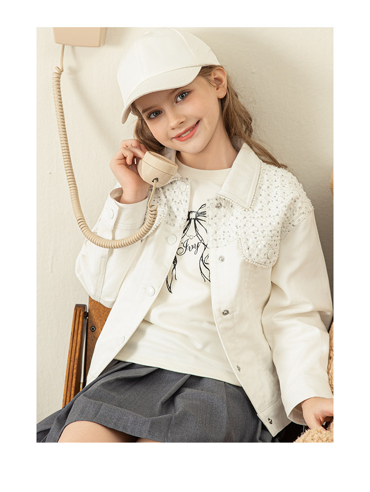 Детская куртка Жан ivy house常春藤儿童装女童秋季新款 甜酷牛仔梭织外套上衣亲子装