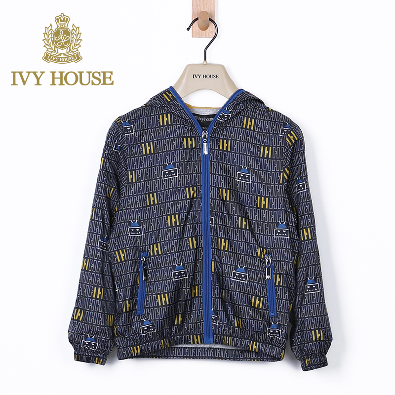 IVY NHÀ Ivy Kids Fall mới dài tay áo dệt kim áo khoác nam sọc trùm đầu Cardigan.