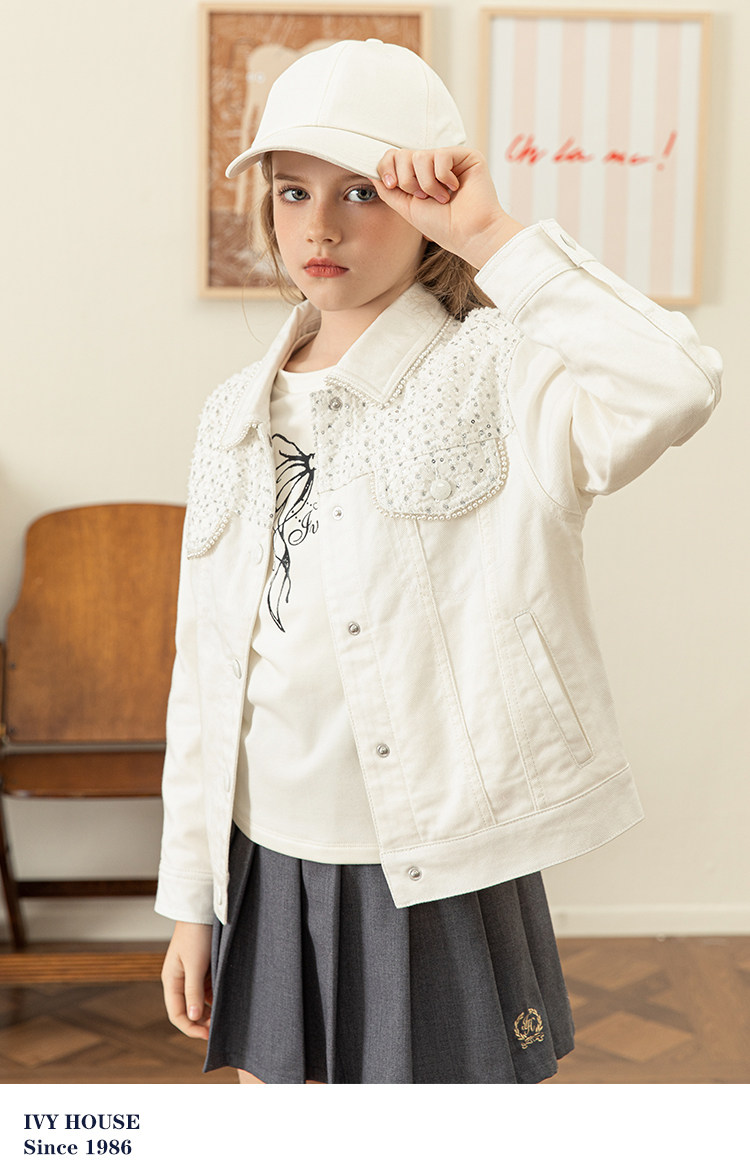 Детская куртка Жан ivy house常春藤儿童装女童秋季新款 甜酷牛仔梭织外套上衣亲子装