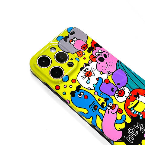 Funny Animal Illustration Polkadot Stripe Silicone Bumper – Pro/Plus/Max/Air – 17, 16, 15, 14, 13, 12 iPhone Case