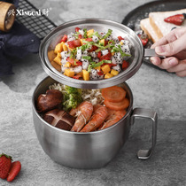 304 stainless steel thickened double-layer instant noodle bowl Student dormitory will carry covered lunch box Office worker canteen large capacity