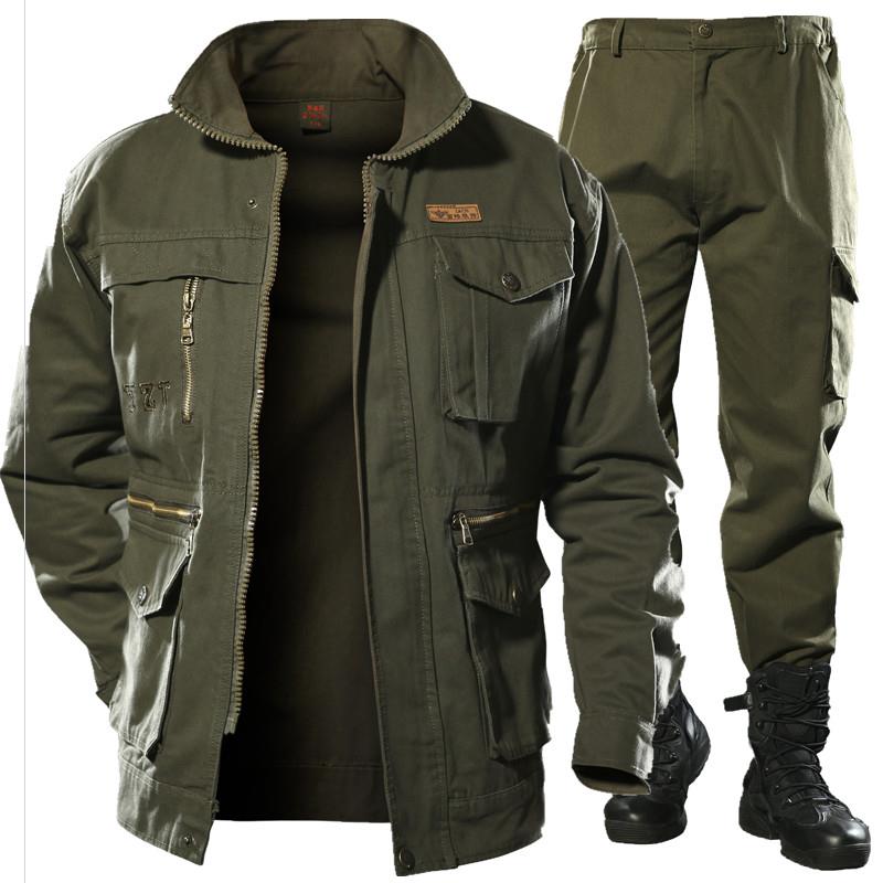 Breathable one-piece army green tooling top Olive green outdoor climbing cotton loose security pants suit autumn overalls