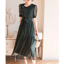 Mularsa Method Bubble Slew Sleeves Snowspun Dress Woman 2022 Summer new high waist round points Short sleeves Long dress