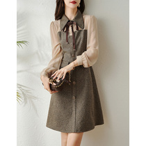 Mularsa method elegant fashion 100 lap splice dress woman 2022 spring collection waist display slim long sleeve skirt